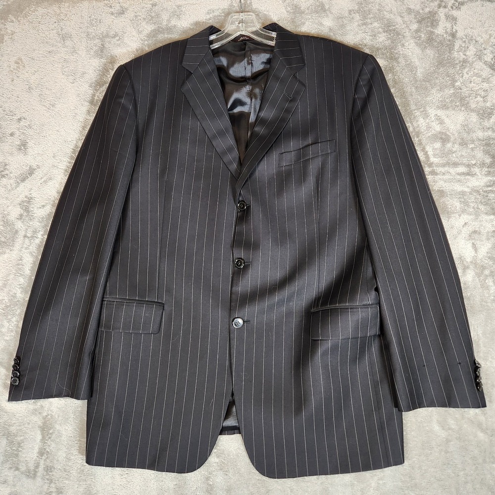 Joseph Abboud Blazer Men's 44L Black Jacket Pinstripe 100% Wool